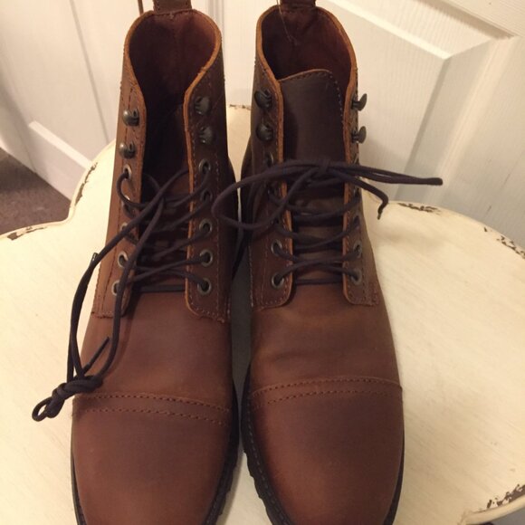 Patina  Brown Leather Lace-up Lug Boots Men's Size 10 Cap Toe LOOP PULL DETACHED - Picture 4 of 11